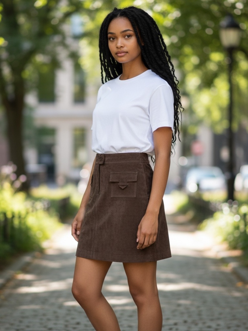 i.e. Vintage Size 8 Brown Suede Patch Pocket Mini Skirt